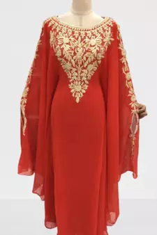 Red Ari Stone Work Georgette Islamic Style Beads Embedded Partywear Kaftan Long Gown Evening wear Dubai kaftan