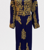 Blue Ari Stone Work Georgette Islamic Style Beads Embedded Partywear Kaftan Long Gown Evening wear Dubai kaftan