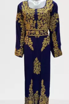 Blue Ari Stone Work Georgette Islamic Style Beads Embedded Partywear Kaftan Long Gown Evening wear Dubai kaftan