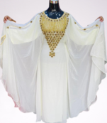 White Zari Stone Work Georgette Islamic Style Beads Embedded Partywear Kaftan Long Gown Evening wear Dubai kaftan