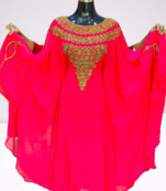 Rani Pink Zari Stone Work Georgette Islamic Style Beads Embedded Partywear Kaftan Long Gown Evening wear Dubai kaftan