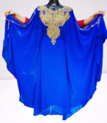  Blue Zari Stone Work Georgette Islamic Style Beads Embedded Partywear Kaftan Long Gown Evening wear Dubai kaftan
