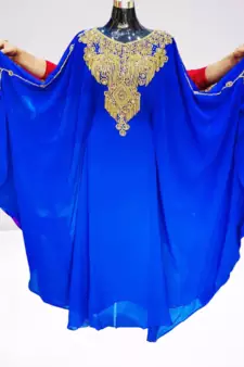  Blue Zari Stone Work Georgette Islamic Style Beads Embedded Partywear Kaftan Long Gown Evening wear Dubai kaftan