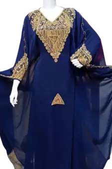 navy Blue Zari Stone Work Georgette Islamic Style Beads Embedded Partywear Kaftan Long Gown Evening wear Dubai kaftan