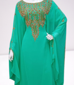 Sea Green Zari Stone Work Georgette Islamic Style Beads Embedded Partywear Kaftan Long Gown Evening wear Dubai kaftan