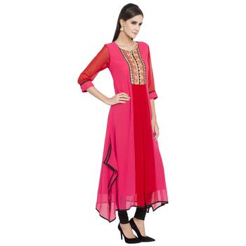 Pink embroidered georgette kurta &-sets 3