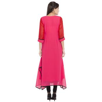 Pink embroidered georgette kurta &-sets 4