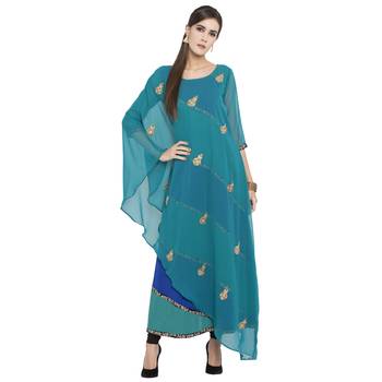 Green embroidered georgette kurta &-sets 1