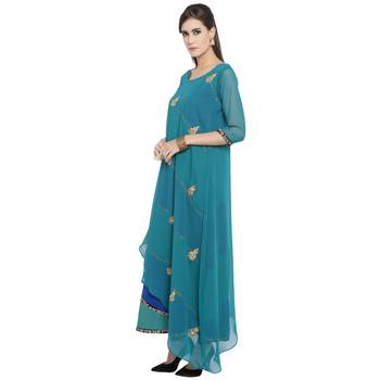 Green embroidered georgette kurta &-sets 2