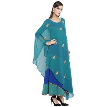 Green embroidered georgette kurta &-sets 3