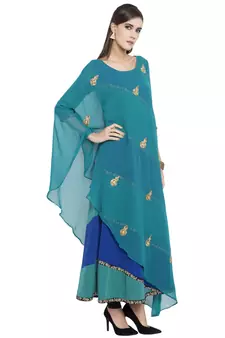 Green embroidered georgette kurta &-sets