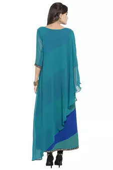 Green embroidered georgette kurta &-sets