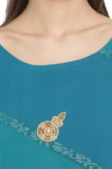 Green embroidered georgette kurta &-sets