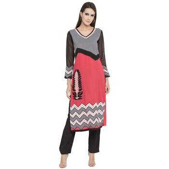 Peach embroidered cotton kurta &-sets 1