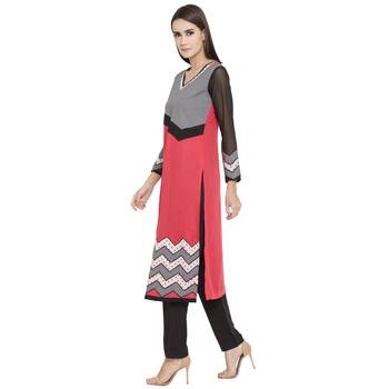 Peach embroidered cotton kurta &-sets 2