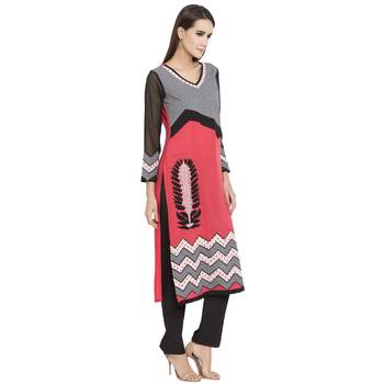 Peach embroidered cotton kurta &-sets 3