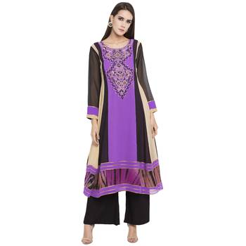 Purple embroidered georgette kurta &-sets 1