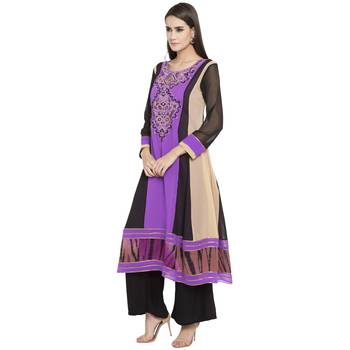 Purple embroidered georgette kurta &-sets 2