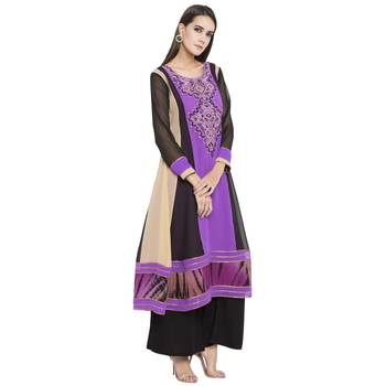 Purple embroidered georgette kurta &-sets 3