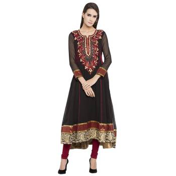 Black embroidered georgette kurta &-sets 1