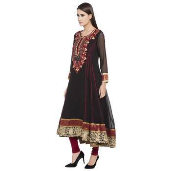 Black embroidered georgette kurta &-sets 2