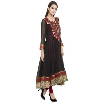 Black embroidered georgette kurta &-sets 3