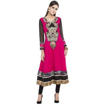 Pink embroidered georgette kurta &-sets 1