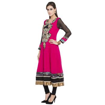 Pink embroidered georgette kurta &-sets 2