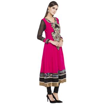 Pink embroidered georgette kurta &-sets 3