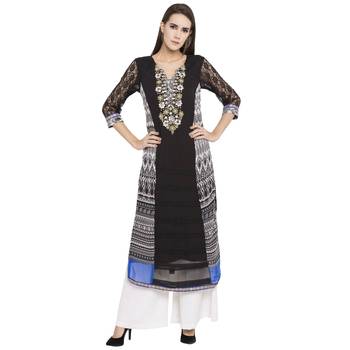 Black embroidered georgette kurta &-sets 1