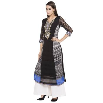 Black embroidered georgette kurta &-sets 2