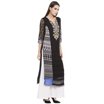 Black embroidered georgette kurta &-sets 3