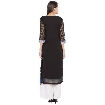 Black embroidered georgette kurta &-sets 4
