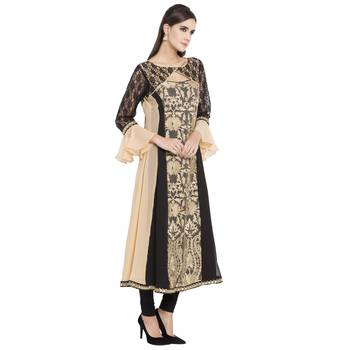 Beige embroidered georgette kurta &-sets 3