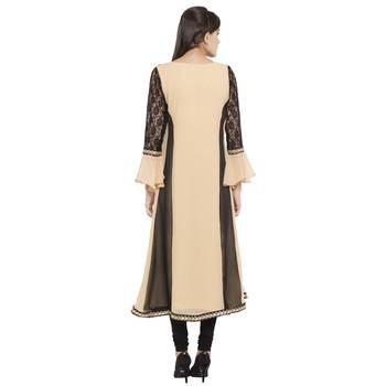 Beige embroidered georgette kurta &-sets 4