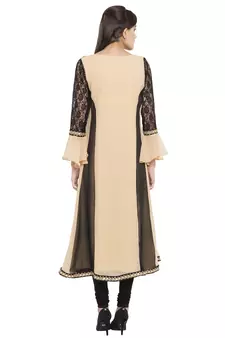Beige embroidered georgette kurta &-sets