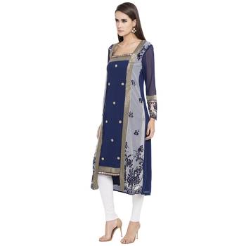 Navy-blue embroidered georgette kurta &-sets 2