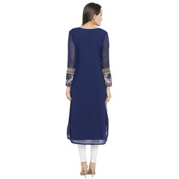 Navy-blue embroidered georgette kurta &-sets 4