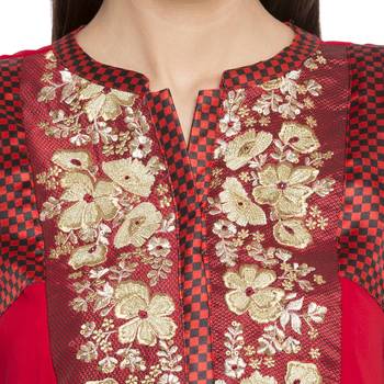 Red embroidered georgette kurta &-sets 4