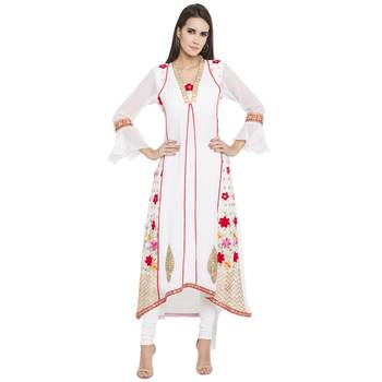 Off-white embroidered georgette kurta &-sets 1