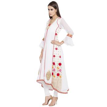 Off-white embroidered georgette kurta &-sets 2