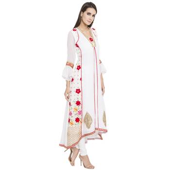Off-white embroidered georgette kurta &-sets 3