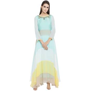 Light-teal embroidered georgette kurta &-sets 1