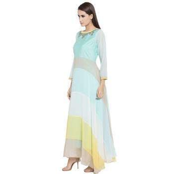 Light-teal embroidered georgette kurta &-sets 2