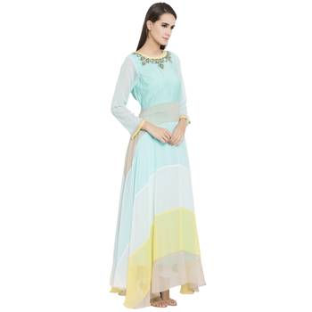 Light-teal embroidered georgette kurta &-sets 3