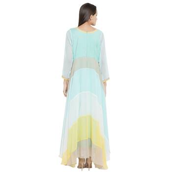 Light-teal embroidered georgette kurta &-sets 4