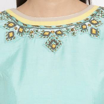 Light-teal embroidered georgette kurta &-sets 5