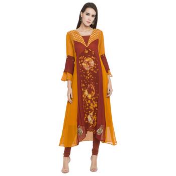 Yellow embroidered georgette kurta &-sets 1