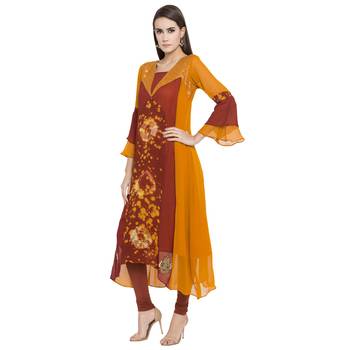 Yellow embroidered georgette kurta &-sets 2