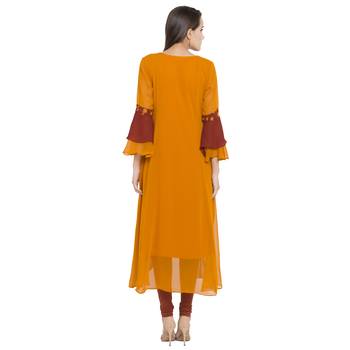 Yellow embroidered georgette kurta &-sets 4